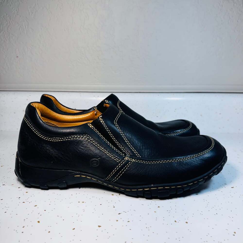Børn Men's Black Leather M3256 Square Toe Slip-On Loafers Size 11.5